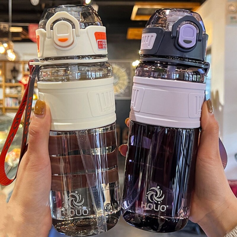 PC 1 litarska sportska boca za vodu velikog kapaciteta, slamčica na uvlačenje, šarena plastična čaša, prijenosna ručka 750/1000 ml