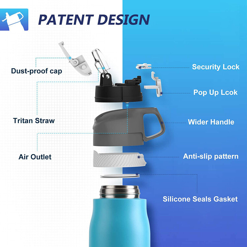 FEIJIAN izolētā ūdens pudele ar salmu vāku dubultsienu termoss no nerūsējošā tērauda uztur karstu un aukstu skolas sporta ceļojumiem