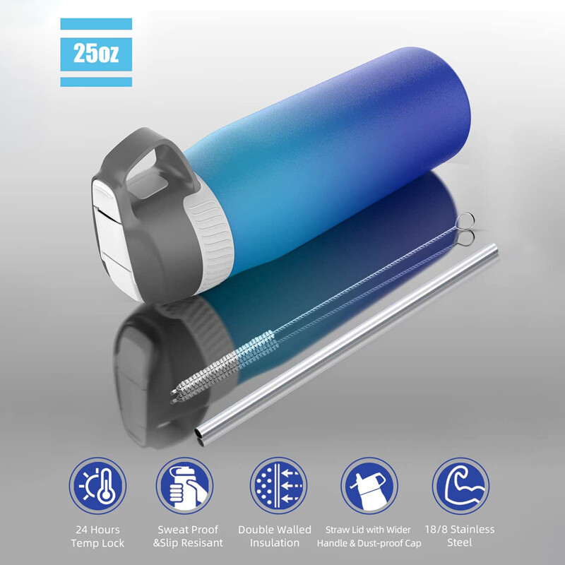 FEIJIAN izolētā ūdens pudele ar salmu vāku dubultsienu termoss no nerūsējošā tērauda uztur karstu un aukstu skolas sporta ceļojumiem