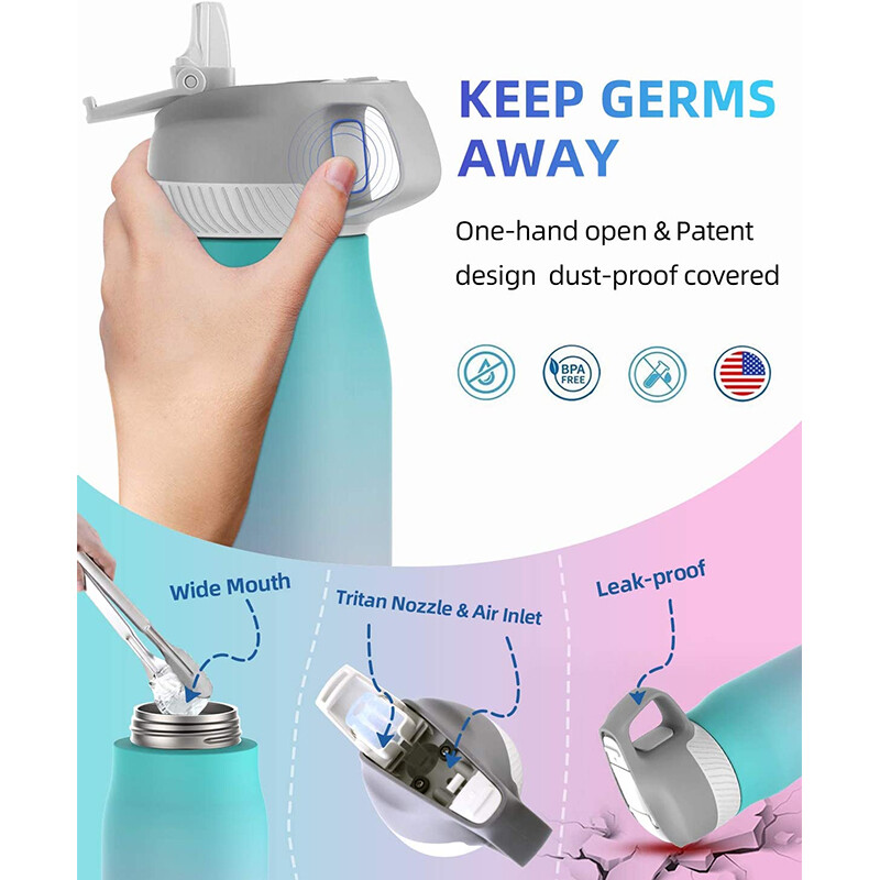 FEIJIAN izolētā ūdens pudele ar salmu vāku dubultsienu termoss no nerūsējošā tērauda uztur karstu un aukstu skolas sporta ceļojumiem