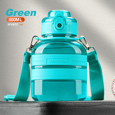 Sporta ūdens pudeles Plecu siksna Pārnēsājama necaurlaidīga Tritan plastmasas apļveida vai plakana tipa kauss āra ceļojumu tējkanna 800/1200ml