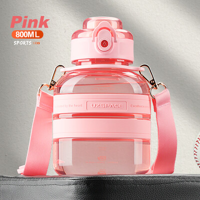 Sporta ūdens pudeles Plecu siksna Pārnēsājama necaurlaidīga Tritan plastmasas apļveida vai plakana tipa kauss āra ceļojumu tējkanna 800/1200ml