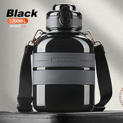 Sporta ūdens pudeles Plecu siksna Pārnēsājama necaurlaidīga Tritan plastmasas apļveida vai plakana tipa kauss āra ceļojumu tējkanna 800/1200ml