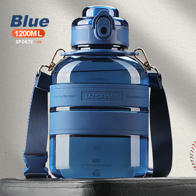 Sporta ūdens pudeles Plecu siksna Pārnēsājama necaurlaidīga Tritan plastmasas apļveida vai plakana tipa kauss āra ceļojumu tējkanna 800/1200ml