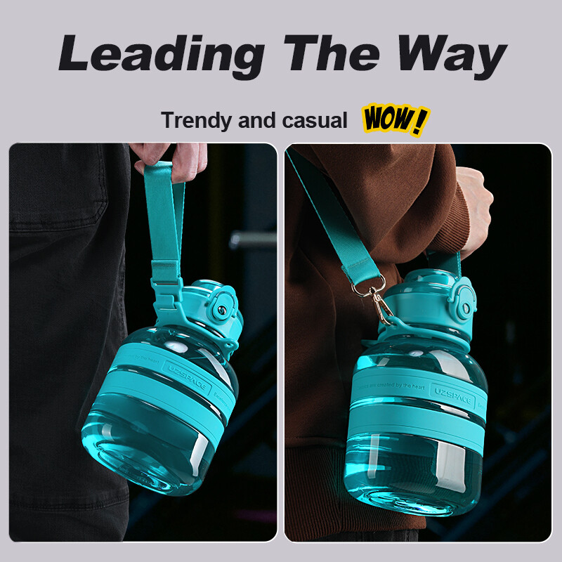 Sporta ūdens pudeles Plecu siksna Pārnēsājama necaurlaidīga Tritan plastmasas apļveida vai plakana tipa kauss āra ceļojumu tējkanna 800/1200ml