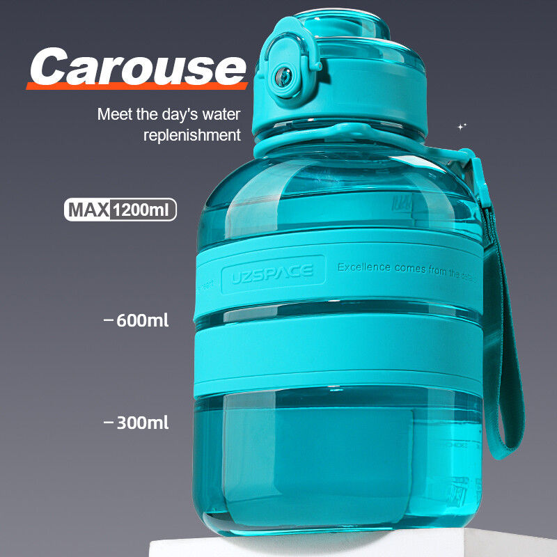 Sporta ūdens pudeles Plecu siksna Pārnēsājama necaurlaidīga Tritan plastmasas apļveida vai plakana tipa kauss āra ceļojumu tējkanna 800/1200ml