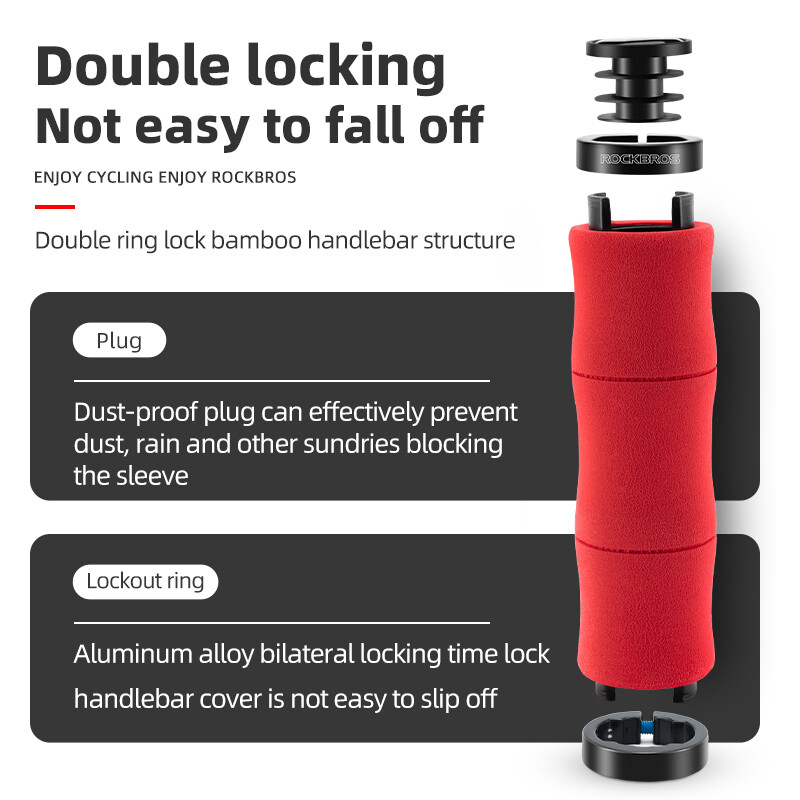 ROCKBROS velosipēda rokturi bambusa savienojuma velosipēda stūres rokturi ar putekļu aizbāzni, mīksti triecienizturīgi EVA alumīnija sakausējuma riteņbraukšanas roktura daļas