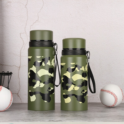 Kamuflažna boca za vodu od nehrđajućeg čelika velikog kapaciteta, ravna za piće na otvorenom, sportsko, putno kuhalo za vodu, metalna boca za vodu