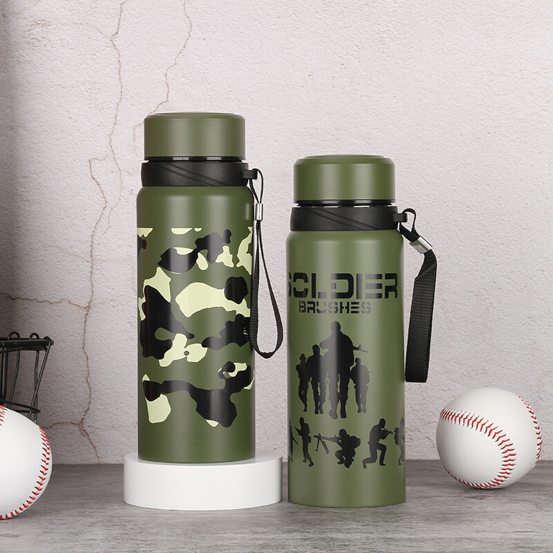 Kamuflažna boca za vodu od nehrđajućeg čelika velikog kapaciteta, ravna za piće na otvorenom, sportsko, putno kuhalo za vodu, metalna boca za vodu