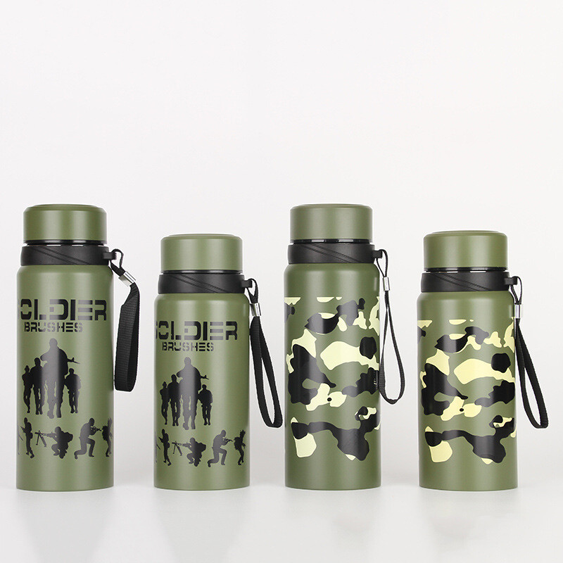 Kamuflažna boca za vodu od nehrđajućeg čelika velikog kapaciteta, ravna za piće na otvorenom, sportsko, putno kuhalo za vodu, metalna boca za vodu