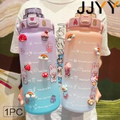 2000 ml lielas ietilpības ūdens pudele ar laika marķieri, plastmasas motivējoša ūdens pudele, dzeramā pudele sporta zālei āra sportam