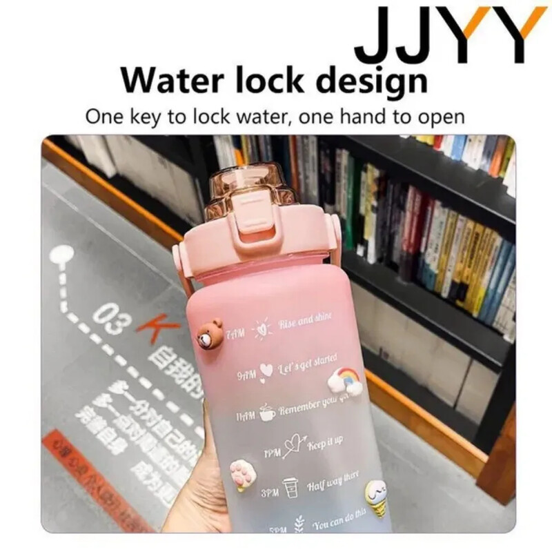 2000 ml lielas ietilpības ūdens pudele ar laika marķieri, plastmasas motivējoša ūdens pudele, dzeramā pudele sporta zālei āra sportam