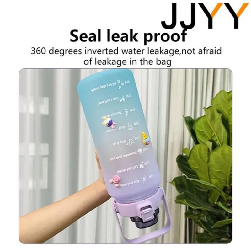 2000 ml lielas ietilpības ūdens pudele ar laika marķieri, plastmasas motivējoša ūdens pudele, dzeramā pudele sporta zālei āra sportam