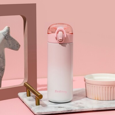 350 ml/420 ml dubultā nerūsējošā tērauda vakuuma kolba ar salmu krāsu maināmu dizainu, pārnēsājams jauks termosa krūze meitenei studentu krūze