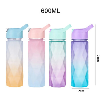 600ML Gradient Sports Bottle Water for Girls Πλαστικά μπουκάλια νερού με άχυρο φορητό μπουκάλι πόσιμου για υπαίθριο γυμναστήριο ταξιδιού