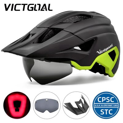 Cască de bicicletă cu LED VICTGOAL, cu ochelari de soare, vizor, reîncărcabilă, LED pentru bărbați, ochelari de soare, scut, căști de ciclism MTB de drum