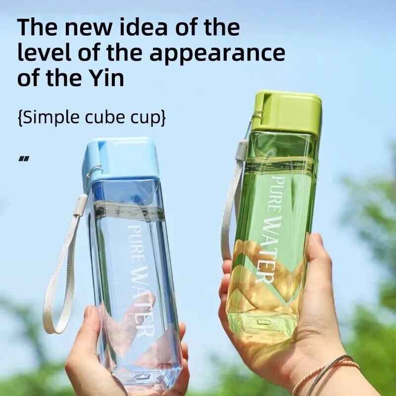 1 gab. caurspīdīga kvadrātveida dzeramā glāze Mate plastmasas pārnēsājamā ūdens pudelē ar piena kabeli āra sportam
