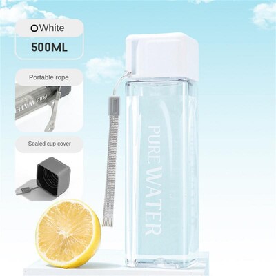 500ml,1 gab. Caurspīdīga kvadrātveida dzeramā glāze no Mate plastmasas, pārnēsājama ūdens pudele ar piena kabeli āra sporta fitnesam