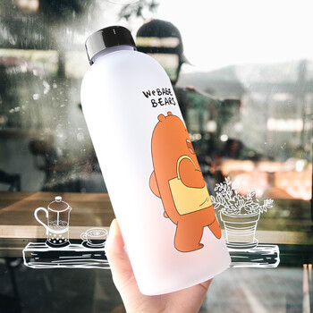 Μπουκάλια νερού Cute Panda Bear Cup 1000ml με άχυρο διαφανές Cartoon Μπουκάλι Νερού Ποτό Σκεύος παγωμένος στεγανός αναδευτήρας πρωτεΐνης