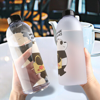 Ūdens pudeles Cute Panda Bear Cup 1000ml ar salmiņu caurspīdīgu multfilmu ūdens pudeli dzērienu trauki, matēti noplūdes necaurlaidīgs proteīna kratītājs