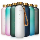 Jauna 1L pudele ar laika marķieri 32 OZ Motivējoša Atkārtoti lietojama Fitnesa Sports Brīvdabas Ceļojumi Necaurlaidīga BPA nesaturoša matēta plastmasa