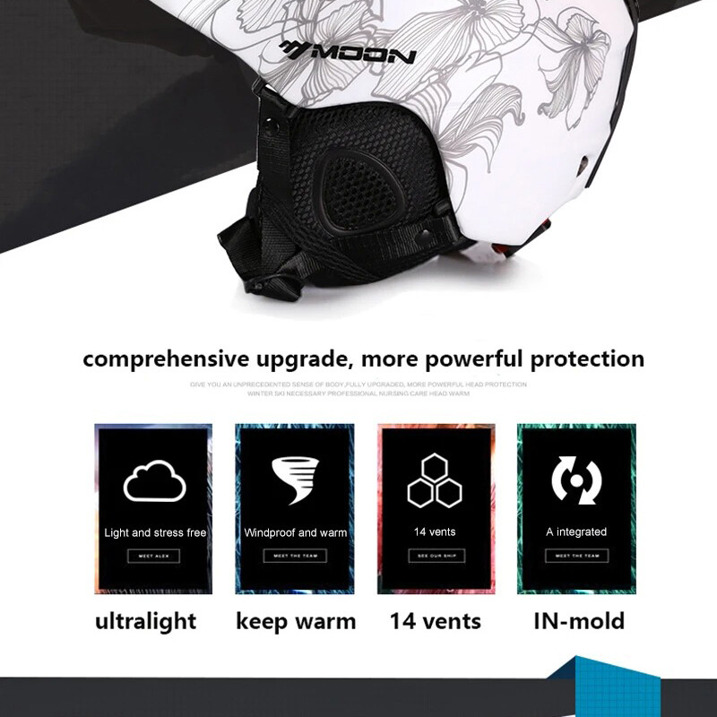 MOON īpaši vieglas slēpošanas ķiveres, 58–61 cm, cepure veidnēs. Drošības skeitborda ķiveres ar noņemamu ausu polsterējumu pieaugušajiem paredzētajām ziemas precēm Bleiks