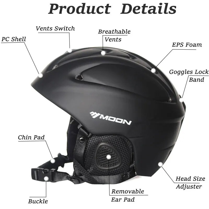 MOON īpaši vieglas slēpošanas ķiveres, 58–61 cm, cepure veidnēs. Drošības skeitborda ķiveres ar noņemamu ausu polsterējumu pieaugušajiem paredzētajām ziemas precēm Bleiks