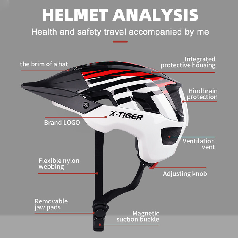 X-TIGER velosipēdistu ķivere Velosipēdu ķivere ar noņemamām magnētiskām brillēm Viegla kalnu riteņbraukšanas ķivere, regulējama pieaugušajiem vīriešiem