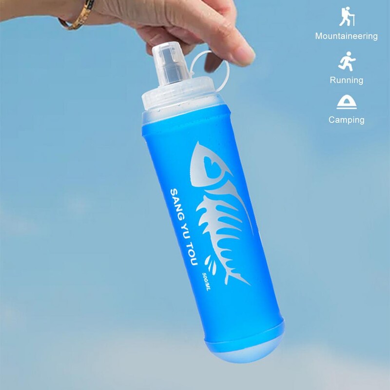 Sporta saliekama ūdens pudele 500 ml pārnēsājams mīksts ūdens maisiņš Silikona velotējkanna ceļojumu kolbas pudeles ūdens maisiņš ​ciklīnam