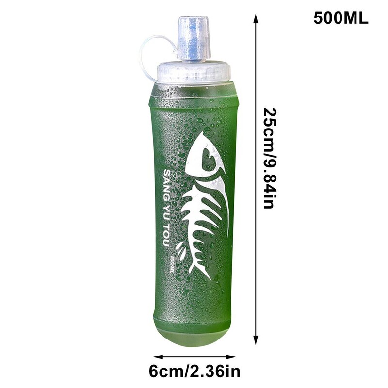 Sporta saliekama ūdens pudele 500 ml pārnēsājams mīksts ūdens maisiņš Silikona velotējkanna ceļojumu kolbas pudeles ūdens maisiņš ​ciklīnam