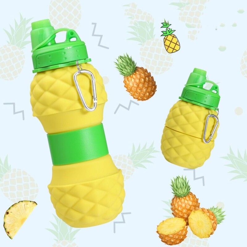 Ananāsa formas salokāma ūdens pudele atkārtoti lietojama silikona ūdens pudele āra alpīnisma ceļojumiem pārnēsājams pārgājienu ūdens kauss