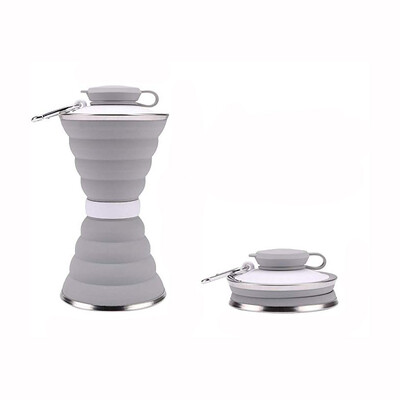 500 ml silikona salokāma ūdens pudele pārnēsājama uzglabāšanas ceļojumu āra krūze ar vāku sporta saliekama pārgājienu kafijas dzeramā krūze