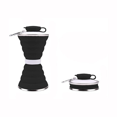 500 ml silikona salokāma ūdens pudele pārnēsājama uzglabāšanas ceļojumu āra krūze ar vāku sporta saliekama pārgājienu kafijas dzeramā krūze