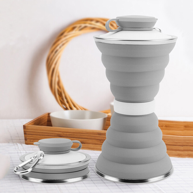 500 ml silikona salokāma ūdens pudele pārnēsājama uzglabāšanas ceļojumu āra krūze ar vāku sporta saliekama pārgājienu kafijas dzeramā krūze