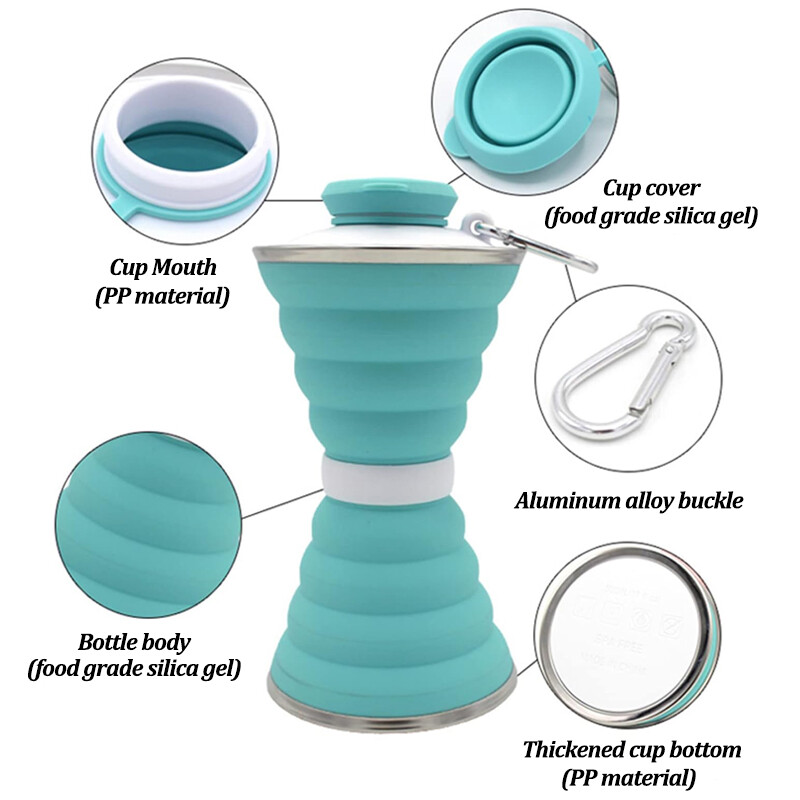 500 ml silikona salokāma ūdens pudele pārnēsājama uzglabāšanas ceļojumu āra krūze ar vāku sporta saliekama pārgājienu kafijas dzeramā krūze