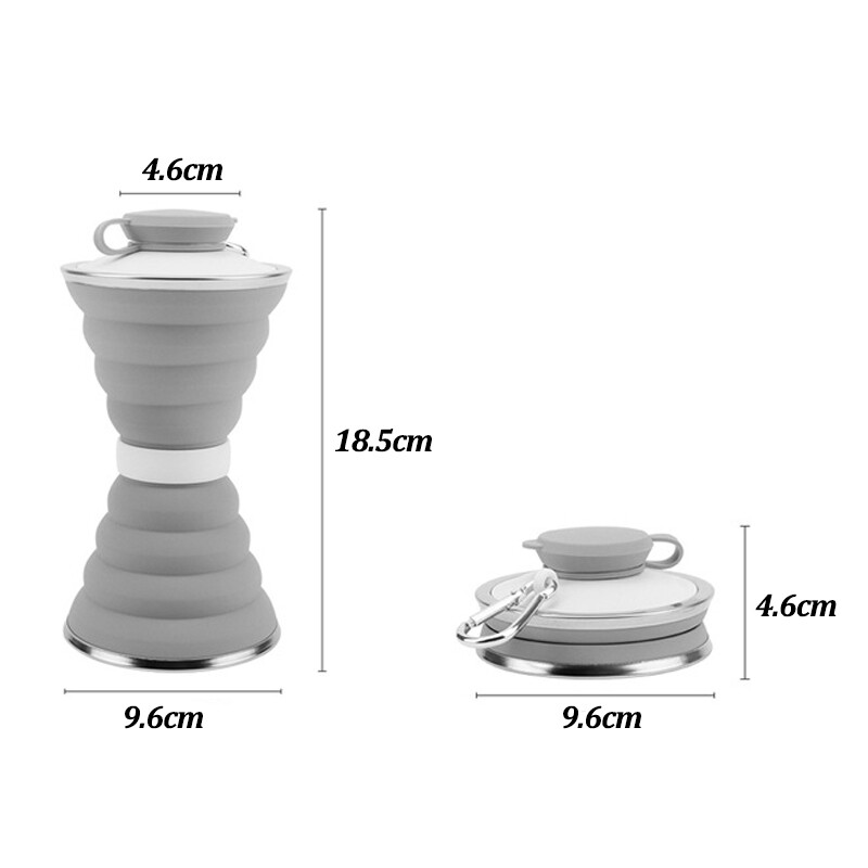500 ml silikona salokāma ūdens pudele pārnēsājama uzglabāšanas ceļojumu āra krūze ar vāku sporta saliekama pārgājienu kafijas dzeramā krūze
