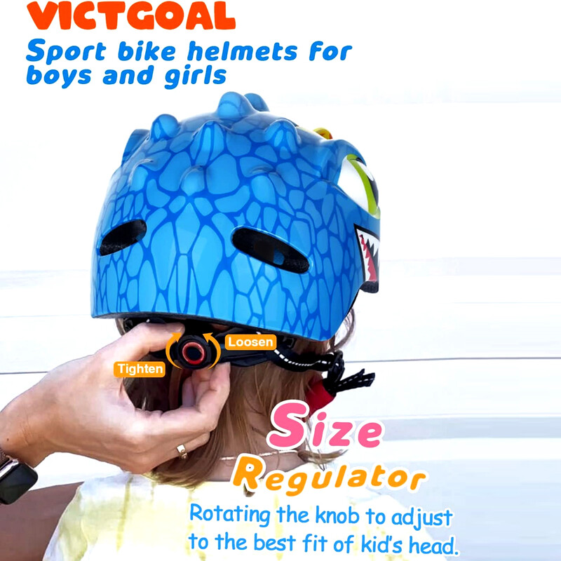 Toddler Helmet Bērnu velosipēdistu ķivere zēniem, meitenēm ar dinozauru 3D vieglā svara drošības sertifikātu, mazuļu veloslidošanas skrejriteņa ķivere