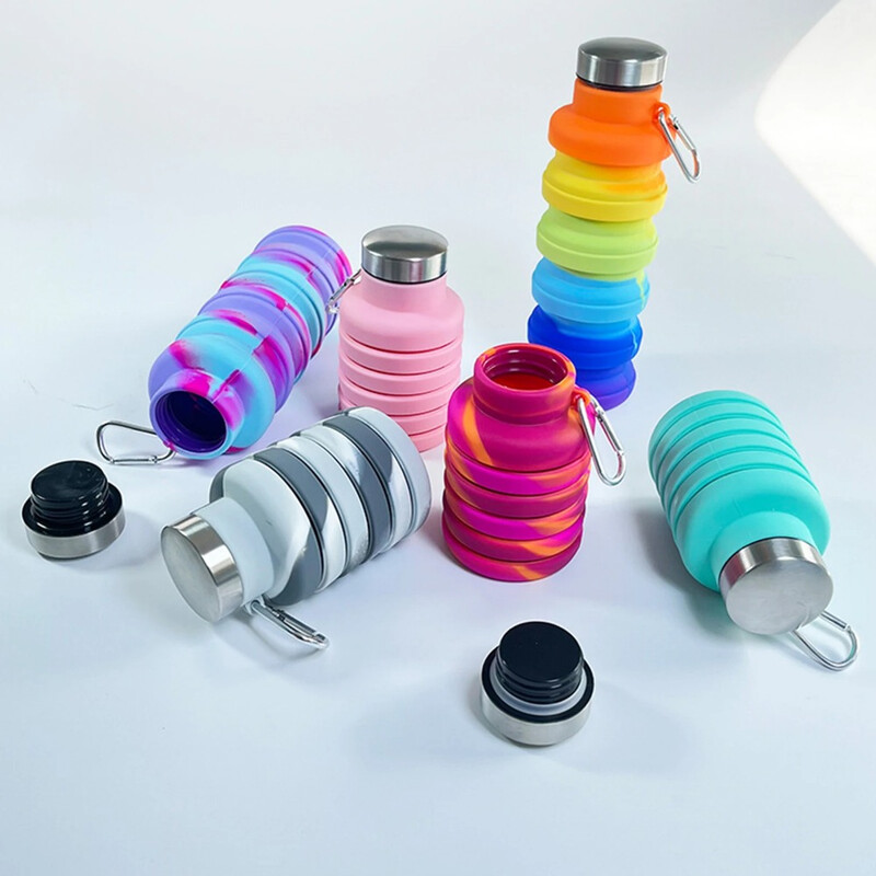 Silikónová skladacia fľaša na vodu pre fitness a šport, skladacia, vonkajšia, cestovná, horolezecká, bicykel, maskáčová skladacia kanvica