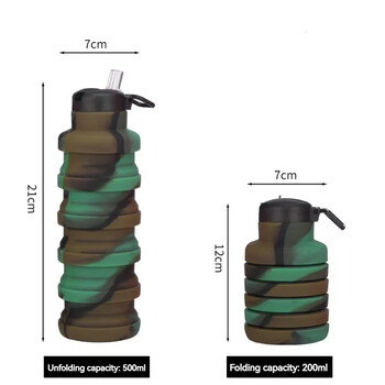 500ml Αναδιπλούμενο μπουκάλι νερού με στόμιο επαναχρησιμοποιούμενο μπουκάλι νερού σιλικόνης, φορητό κύπελλο νερού πεζοπορίας για ταξίδια ορειβασίας σε εξωτερικό χώρο