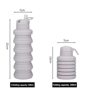 500ml Αναδιπλούμενο μπουκάλι νερού με στόμιο επαναχρησιμοποιούμενο μπουκάλι νερού σιλικόνης, φορητό κύπελλο νερού πεζοπορίας για ταξίδια ορειβασίας σε εξωτερικό χώρο