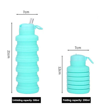 500 ml salokāma ūdens pudele ar snīpi atkārtoti lietojama silikona ūdens pudele āra alpīnisma ceļojumu pārnēsājama ūdens krūze