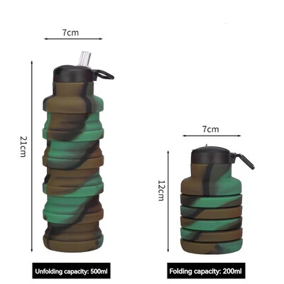 500 ml salokāma ūdens pudele ar snīpi atkārtoti lietojama silikona ūdens pudele āra alpīnisma ceļojumu pārnēsājama ūdens krūze