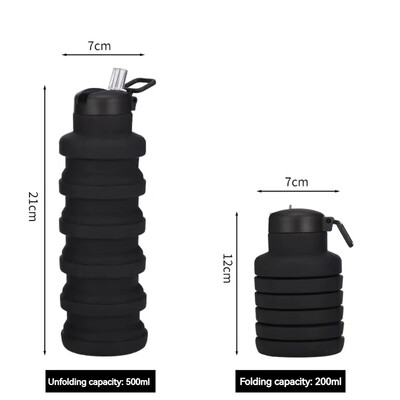500 ml salokāma ūdens pudele ar snīpi atkārtoti lietojama silikona ūdens pudele āra alpīnisma ceļojumu pārnēsājama ūdens krūze