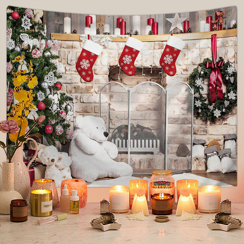 Skandinaviškas Kalėdų gobelenas Kalėdų eglutės sniego scena Nuotraukų fonas Pakabinamas audinys Kalėdų renginio vakarėlio dekoravimas Fono sieninis audeklas