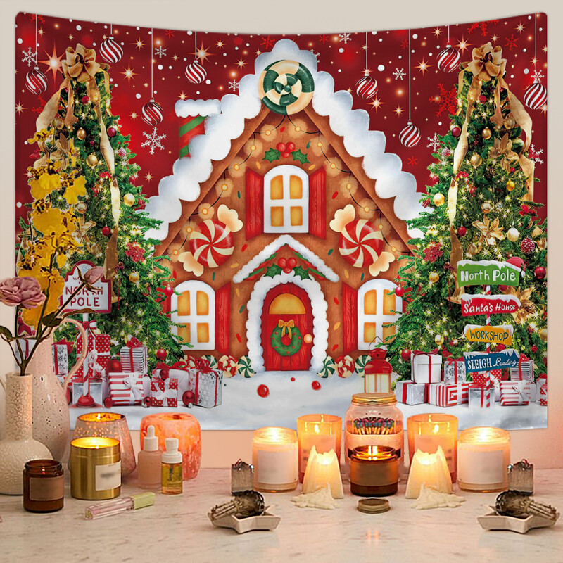 Skandinaviškas Kalėdų gobelenas Kalėdų eglutės sniego scena Nuotraukų fonas Pakabinamas audinys Kalėdų renginio vakarėlio dekoravimas Fono sieninis audeklas