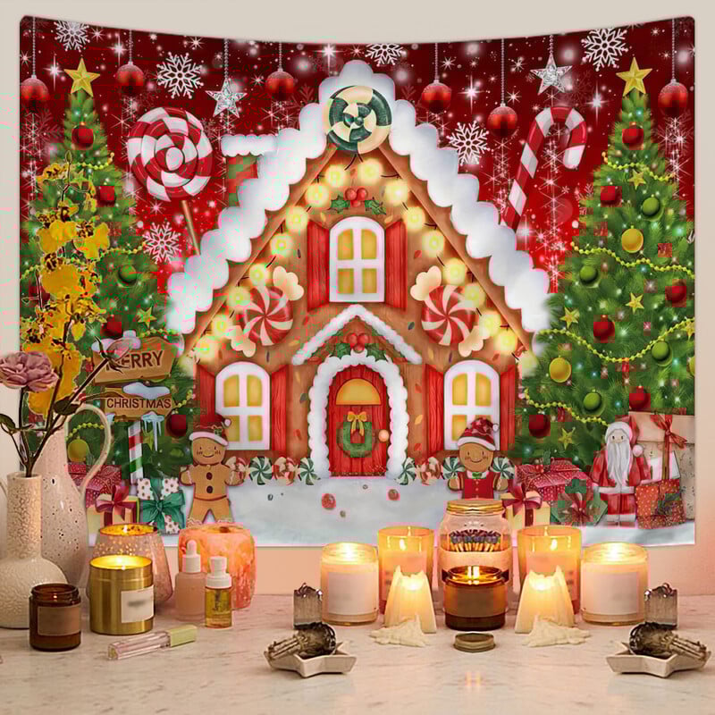 Skandinaviškas Kalėdų gobelenas Kalėdų eglutės sniego scena Nuotraukų fonas Pakabinamas audinys Kalėdų renginio vakarėlio dekoravimas Fono sieninis audeklas