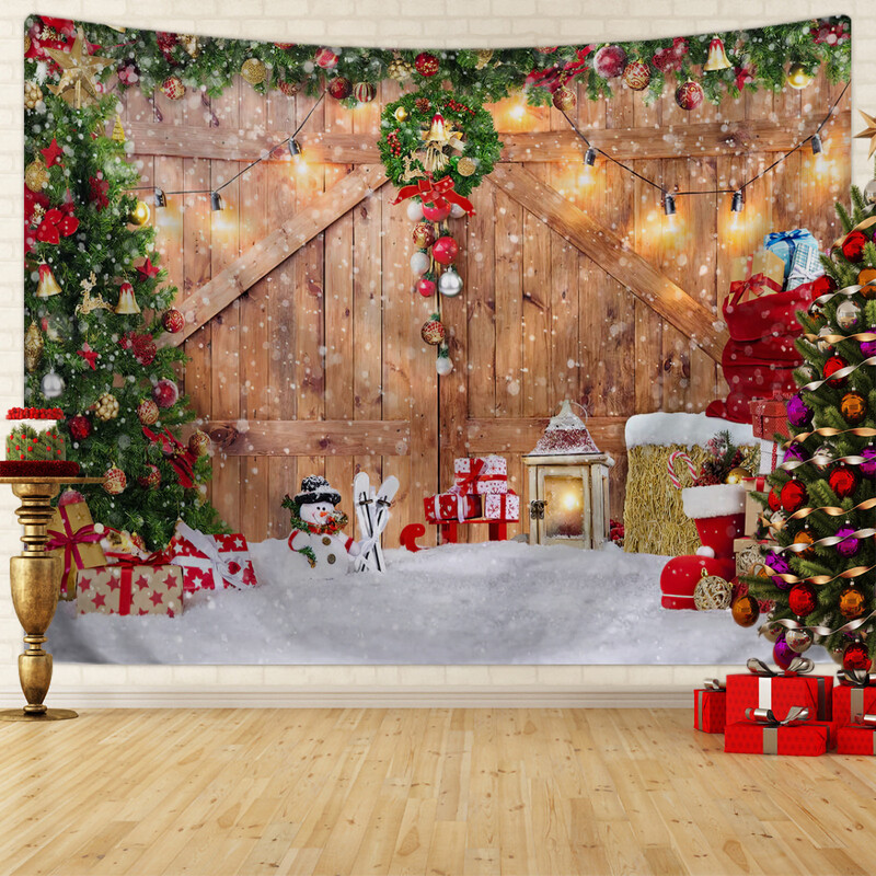 Skandinaviškas Kalėdų gobelenas Kalėdų eglutės sniego scena Nuotraukų fonas Pakabinamas audinys Kalėdų renginio vakarėlio dekoravimas Fono sieninis audeklas