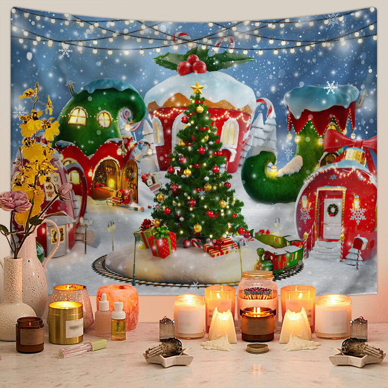 Skandinaviškas Kalėdų gobelenas Kalėdų eglutės sniego scena Nuotraukų fonas Pakabinamas audinys Kalėdų renginio vakarėlio dekoravimas Fono sieninis audeklas