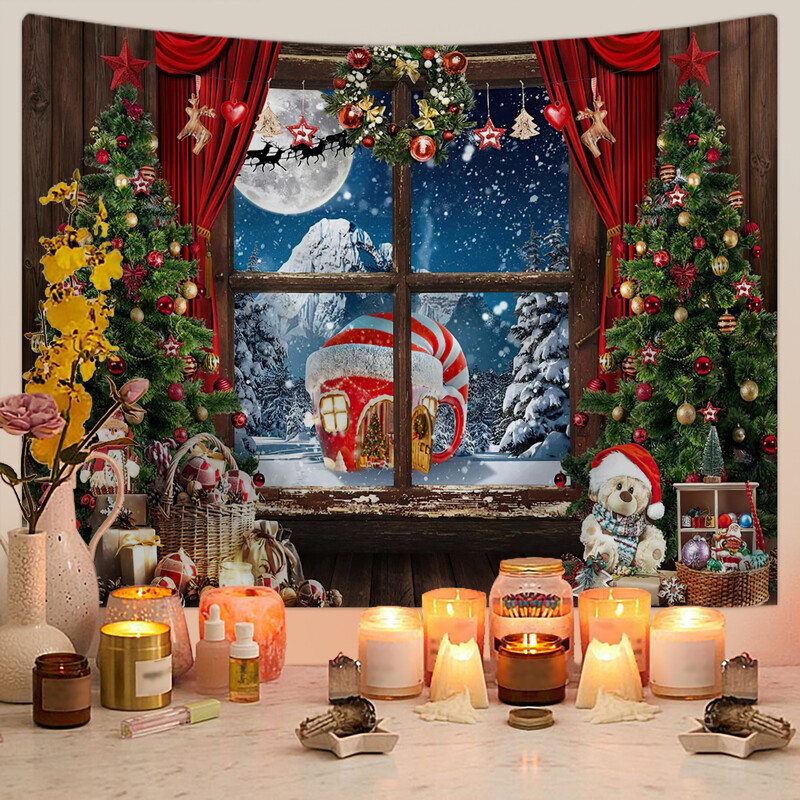 Skandinaviškas Kalėdų gobelenas Kalėdų eglutės sniego scena Nuotraukų fonas Pakabinamas audinys Kalėdų renginio vakarėlio dekoravimas Fono sieninis audeklas