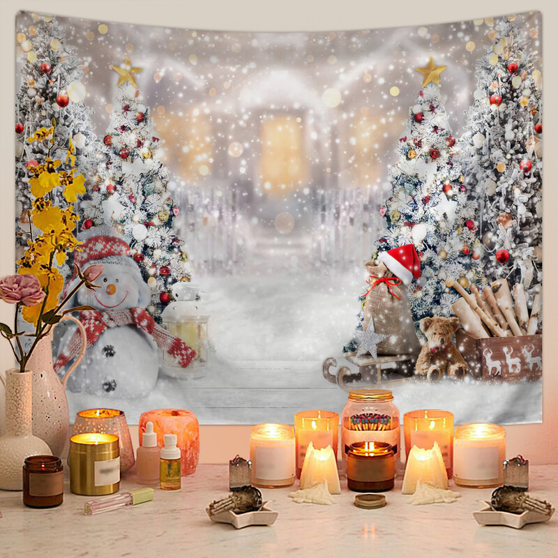 Skandinaviškas Kalėdų gobelenas Kalėdų eglutės sniego scena Nuotraukų fonas Pakabinamas audinys Kalėdų renginio vakarėlio dekoravimas Fono sieninis audeklas